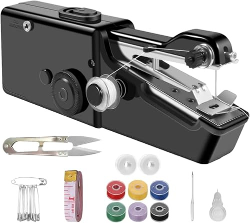 ROMINVIC Nähmaschine,Handnähmaschine,Tragbare Mini Elektrische Nähmaschine mit Nähzubehör, für Anfänger, Einfach Bedienbar für Leder, Stoffe, Kleidung & Heimtextilien (Schwarze)