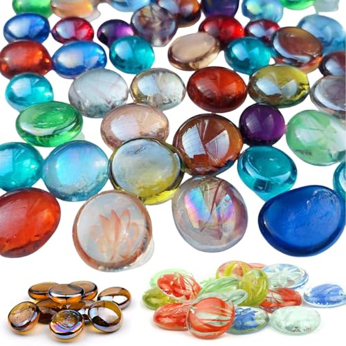 Tokaneit 90 Stück Muggelsteine Bunt, Glasnuggets Bunt, Glassteine Deko, Glassteine Bunt, Glaskugeln, für die Landschaftsgestaltung von Aquarien, DIY-Dekorationssteine