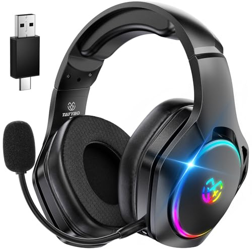 Tatybo Kabellose Gaming-Kopfhörer für PC/PS5/PS4, kabellose Gaming-Kopfhörer mit 2,4 GHz + Bluetooth 5,3 Dual-Modus, 7.1 Surround-Sound, Lebensdauer 40 Hr+