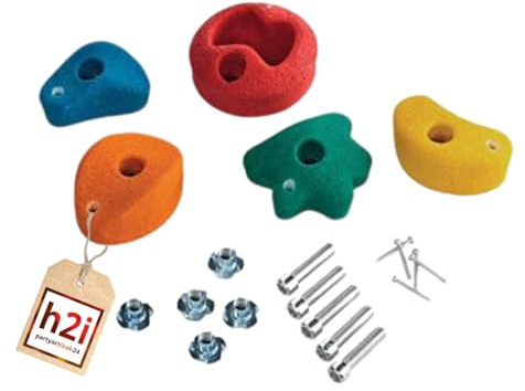 h2i Klettergriffe Kinder & Erwachsene | Klettersteine inkl. Befestigungsmaterial | Bunte Bouldergriffe für Spielturm & Kletterwand | Kletterwand Griffe Indoor & Outdoor | Verschiedene Anzahl & Größen