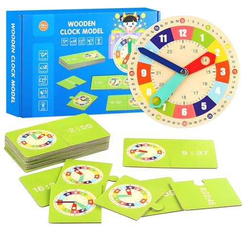 Beinup Uhr Zum Lernen Für Kinder,Lernuhr,Lernuhr Kinder,L-ernuhr aus Holz,Zeitunterrichts und Demonstrationsuhrmodell,Montessorispielzeug,Pädagogisches Spielzeug Geschenk Für Junge Mädchen
