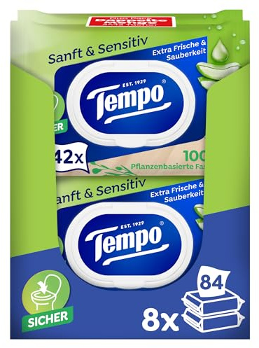 Tempo Feuchte Toilettentücher ''Sanft & Sensitiv'' - Megapack - 16 Packungen mit je 42 Tüchern - Duo Packs - natürliche Aloe Vera - Toilettenpapier, dermatologisch getestet, pH-hautneutral
