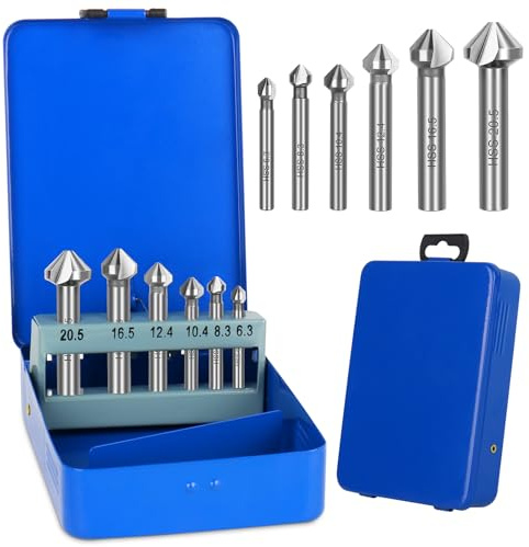 LYPPUL 6-teiliges 90° Kegelsenker Set, HSS Kegelsenker Metall, Ø 6,3-20,5 mm für Holz, NE-Metall und Kunststoff in praktischer Aufbewahrungsbox