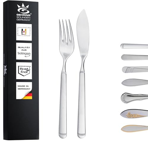 SOLINGEN| Gehring Fischbesteck - Fischmesser & Fischgabel | Made in Germany, Set für 6 Personen, 12 teilig, Edelstahl 18/10