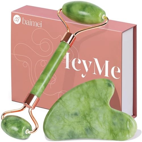BAIMEI Jade Roller & Gua Sha Stein Set für Gesicht & Körper,Gesichtsroller | Gesichtsmassage, Natürliche Hautpflege,Strafft Haut & Looksmaxxing, Skincare Geschenk für Frauen