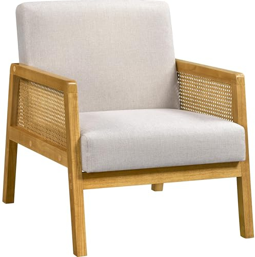 Yaheetech Armlehnensessel Loungesessel mit Polsterung bequemer Polstersessel mit Armlehnen aus Rattan Einzelsofa für Wohnzimmer/Empfangsraum/Leseecke