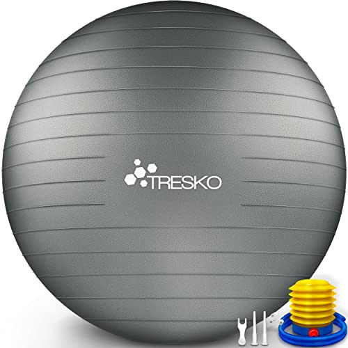 TRESKO® Gymnastikball BPA-Frei inkl. Luftpumpe | Ergonomischer Sitzball | Pilates Ball für Fitness, Yoga, Gymnastik, Schwangerschaft, Rückenschmerzen | Yogaball Pezziball Sitzball Anti-Burst 300 kg