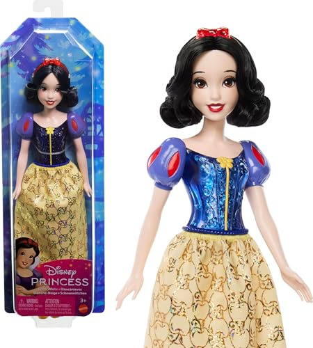 Mattel Disney Prinzessin-Spielzeug, bewegliche Schneewittchen-Modepuppe mit glitzernder Kleidung und Accessoires, inspiriert vom Disney-Film, Geschenk für Kinder, HLW08