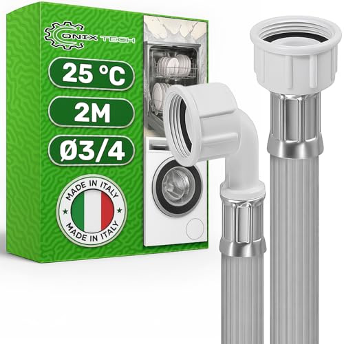 Zulaufschlauch Waschmaschine und Geschirrspüler 2m mit Ventilen Ø 3/4 Zoll | Druck von 20 bis 60 Bar Temperaturen bis 25°C - MADE IN ITALY - Garantie 5 Jahre - ONIX TECH