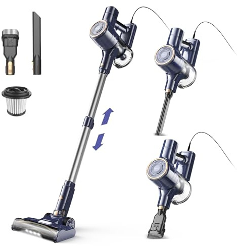 YISORA Staubsauger, 6-in-1 Stielstaubsauger & Handstaubsauger mit 6M Kabel, 23Kpa stark Saugkraft, 600W Motor, freistehender Staubsauger Beutellos Vacuum Cleaner für Harte Böden Teppich, klein leicht