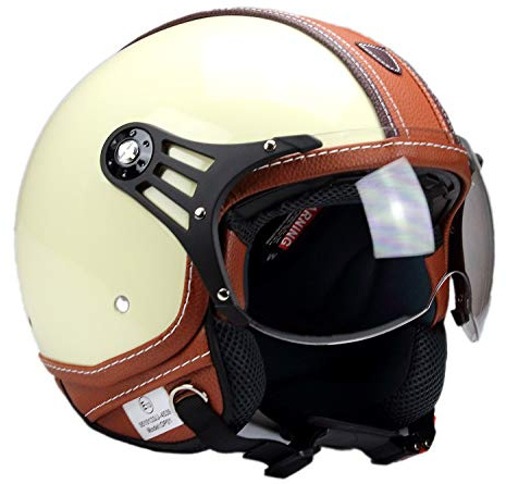 BNO-PL28 Jethelm Beige glänzend + Braun, Motorradhelm, Schutzhelm Helm S - XL (XL)