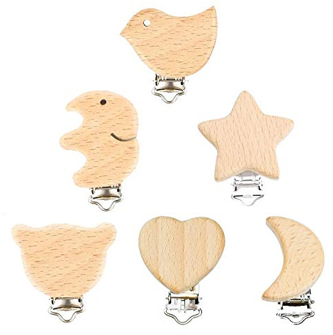 6 Stück Schnuller Clip Nuckelclip Baby Clip Metall Holz Schnullerclip Säugling Schnuller Verschlüsse Halter Schnullerketten Clips Nippel Halter für Baby und Kind