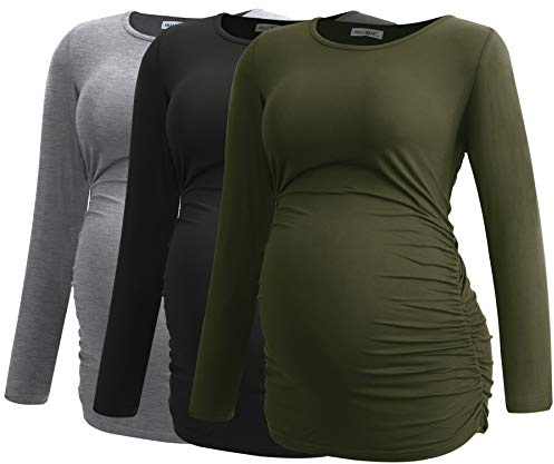 Smallshow Women's Umstandsmode Lange ärmel Umstandsshirt Maternity Tops 3er Pack