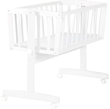 roba Babywiege inkl. Matratze 40 x 90 cm - Wiegefunktion mit Feststellknopf + Bremsrollensatz - Wiegen Set für Babys - Holz weiß