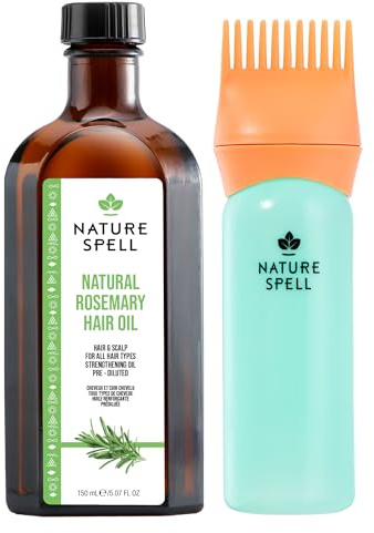 Nature Spell Rosmarinöl für Haarwachstum mit Wurzelkamm-Applikator, 150 ml | Vorgemischtes Kopfhautöl, stärkt und pflegt trockenes und strapaziertes Haar, für alle Haartypen, vegan