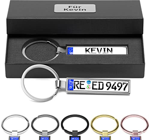 Bl4ckPrint Personalisierter Kennzeichen-Schlüsselanhänger wahlweise mit Geschenkbox Mini Nummernschild mit Namen beidseitig Gravur Auto Individuell als Geschenk Für Männer Autofans