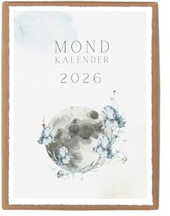 Mondkalender 2026, Geschenkbox mit 12 Postkarten, Format A6 inkl. Postkartenständer aus Holz, Lunar Calendar, Mondphasen Kalender, Mondenergie, Mondjahr 2025, Astrologie, Lebenshilfe, Jahresplaner
