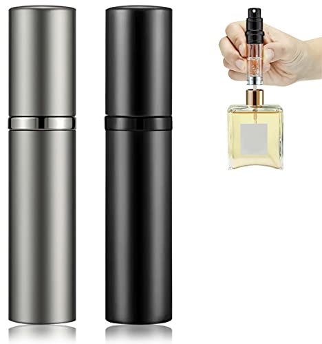 Colexy 5ML Parfümzerstäuber Nachfüllbar, Parfum Zerstäuber Leer, Leer Reise Parfüm Zerstäuber Mini Portable Sprühflasche, Parfüm Behälter, Taschenzerstäuber Parfüm Flaschen (Schwarz+Grau)