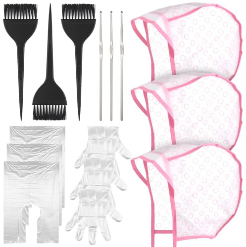 LXUEJIE 15 Stück Strähnchenhaube Set | Einstellbar Färbung Hervorhebung Kappe Friseur Zubehör Strähnenhaube Mit Löchern für Salon Heimgebrauch Haarfärbemitte(Rosa)