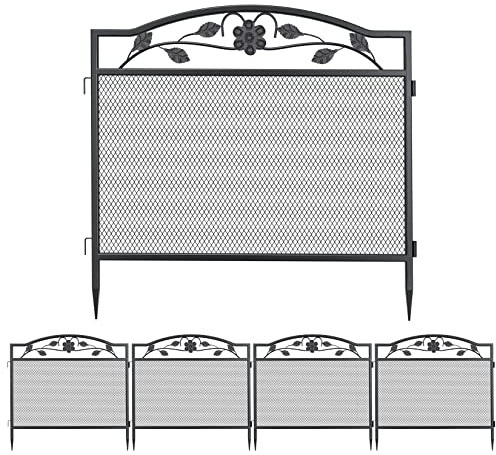 unho XXL Beetzaun aus Metall, Gartenzaun Beetumrandung 80cm hoch, schöner Dekozaun, mit Erdspießen, 5-teiliges Set, schwarz