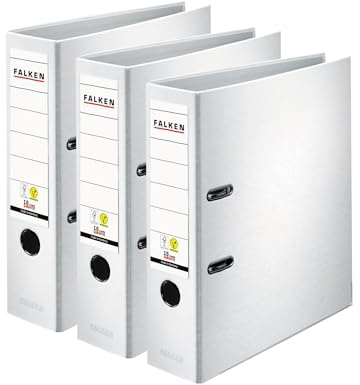 Original Falken 3er Pack PP-Color Ordner. Made in Germany. 8 cm breit DIN A4 weiß Vegan Kunststoff-Ordner Ringordner Aktenordner Briefordner Büroordner Plastikordner Schlitzordner