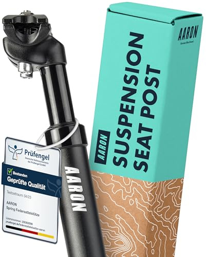 AARON Spring Federsattelstütze mit 27,2 mm Durchmesser | Gefederte Aluminium Sattelstütze mit 350mm Länge | Fahrrad Sattelstütze gefedert für E-Bike, MTB, Trekking Citybike u.v.m. schwarz