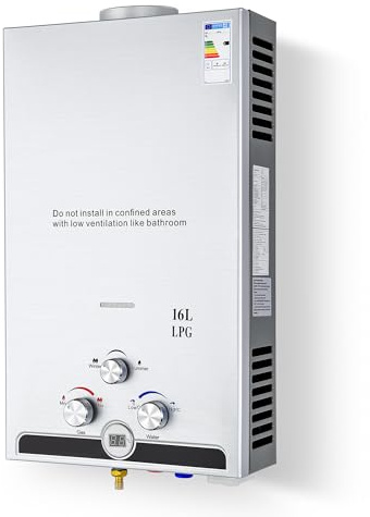 CO-Z 16L Gas Durchlauferhitzer LPG Warmwasserbereiter Durchlauferhitzer Warmwasserspeicher Heißwasserbereiter Boiler Tankless Instant Boiler (16L)