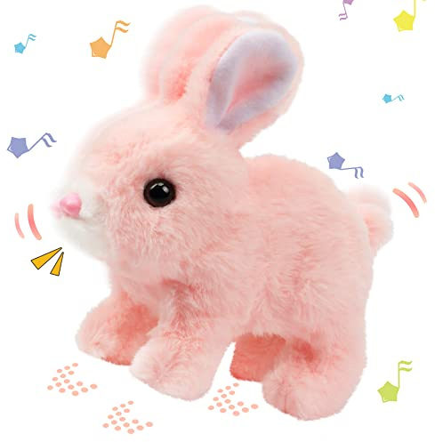 Hopearl Hüpfendes Kaninchen Interaktives elektronisches Haustier Plüschhasenspielzeug mit Geräuschen Bewegungen Animiertes Gehen Wackeln Ohren Zucken Nase Geschenk für Kinder, 18cm
