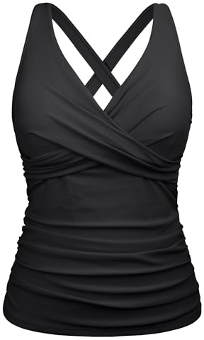 Firpearl Damen-Tankini-Top mit Bügel, gedrehter V-Ausschnitt, Badeanzüge für große Brust, gerüscht, Bauchkontrolle, Badeanzüge