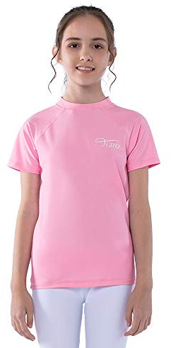TIZAX Mädchen Kurzarm UV Schwimmshirt Kinder Badeshirt UPF50 + Schnelltrocknend Rashguard Rosa 9-10 Jahre/134-140