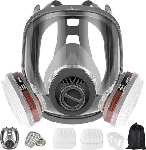 goambuy Vollgesichtsmaske Atemschutzmaske，und 22 Filter， Objektivschutz Staubmaske Atemschutz Feinstaub für Malerei, Schleifen und PolierenLackiermaske zum Farbsprühen,