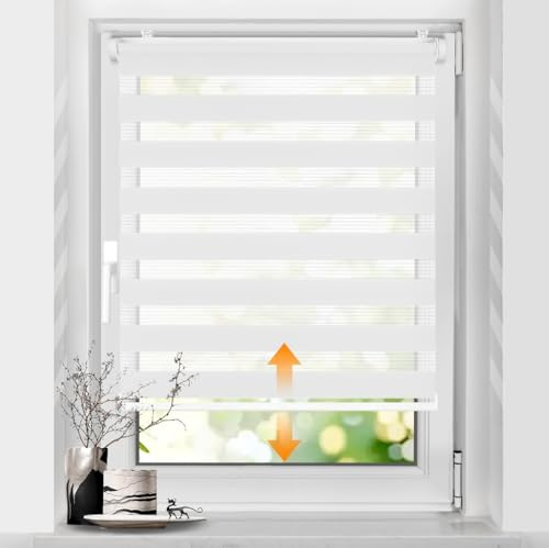 SBARTAR Doppelrollo schnurlos Klemmfix Rollos für Fenster ohne Bohren & zum Bohren, Weiß B40 x H150 cm (Stoffbreite 40 cm), Drücken Und Ziehen Springrollos, Lichtdurchlässig Aber Blickdicht