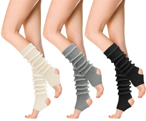 Utensilsto 3 Paar Ballettstulpen mit Fersenloch, Beinwärmer für Damen & Mädchen Gestrickte Leg Warmers, Ballett Stulpen Weiche Stulpen für Yoga, Tanz & Winter
