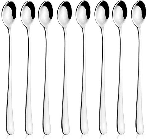 AOOSY 8-teilig Latte Löffel, 22,7 cm Edelstahl Langstiel Rührlöffel Mischen Kaffeelöffel Set für Eistee Dessert Cocktail Eisbecher