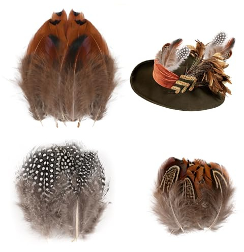 300 Stück 3 Stil Federn Braun, Natürliche Federn zum Basteln,Indianer Feder | Federn Basteln Fasanenfedern, Bastelfedern Deko, Indianer Feder Für DIY Dek Ostern Maske Traumfänger Basteln(5-9cm)