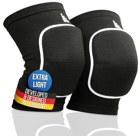 LAUTER SCHUTZ ® ULTRALIGHT Knieschoner - atmungsaktiv, dehnbar, weich - [Hallensport und outdoor] Mit Kniescheibenpolster für Handball, Volleyball, Mountainbiking & mehr.. (Schwarz, M)