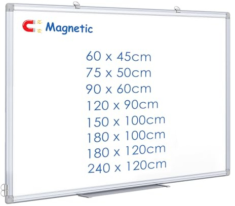 maxtek Magnettafel Whiteboard 60 x 45cm, Pinnwand Magnetisch mit Aluminiumrahmen, Trocken Abwischbar Magnetwand, Einfach zu Montieren und Leicht Aufhängen