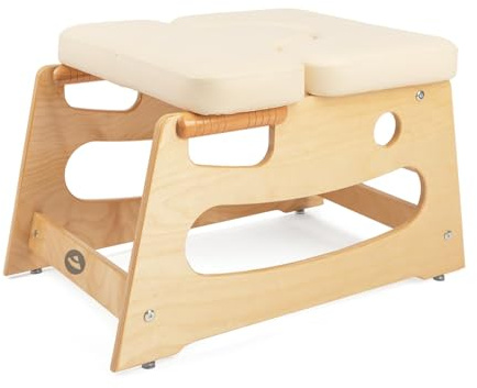 Bodhi Kopfstandhocker| Yoga Hocker aus Holz mit praktischen Griffen | Yogastuhl mit Polster für Umkehrhaltung | inkl Zusatzpolster