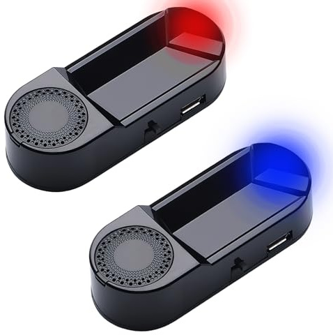 2 x solarbetriebenes gefälschtes Auto-Alarm-Blinklicht mit blau-roter LED, intelligenter Lichtsensor, Auto-Alarmanlage, Diebstahlsicherheitslicht, simulierte Attrappe, Warnung für Lieferwagen