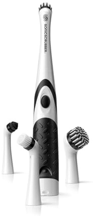 SonicScrubber - Elektrische Reinigungsbürste - Inklusive 4 Bürstenköpfe - Ideal für alle Räume und Oberflächen - AA-Batterien im Lieferumfang enthalten (Haushalt für Küche und Bad)