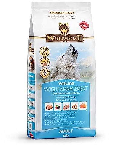 WOLFSBLUT – VetLine Weight Management | Trockenfutter für ausgewachsene Hunde mit Übergewicht & Diabetes mellitus. Getreidefreies Alleinfutter im Beutel | 12kg Truthahn mit Süßkartoffeln