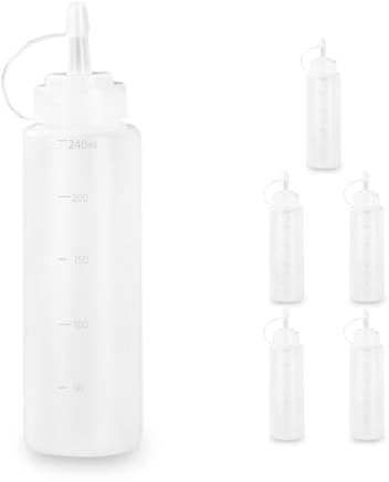 HingtTraum Quetschflasche 240 ml, weiß, 6 Stück – BPA-frei, auslaufsichere Dosierflaschen, Küchenpipette, Soßenbehälter zum Malen, Kochen, für Ketchup, scharfe Soßen, Olivenöl und andere Soßen.