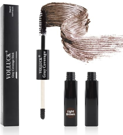 VOLLUCK Haarmascara, Sofortige Graue Haare Abdecken für Frauen und Männer, 2-in-1 Natürlich Ansatzfarbe zum Kaschieren des Haaransatzes für Alle Haartypen (Hellbraun, 7 ML)