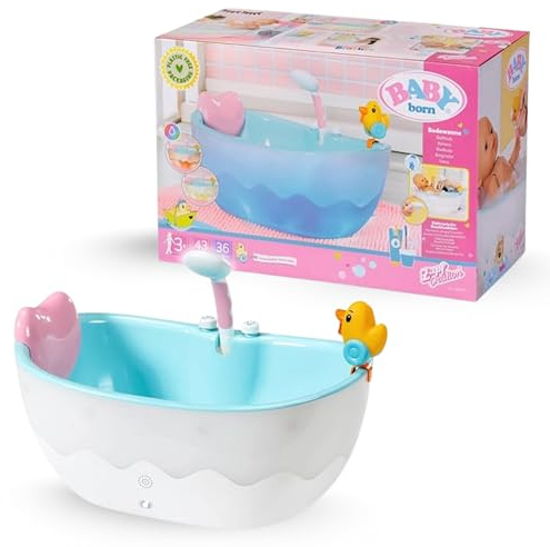 BABY born Badewanne mit Farbwechsel - Dusch-& Soundfunktion - Hochwertiges Zubehör für Puppen der Größe 36 & 43 cm - Funktioniert auch mit echtem Wasser
