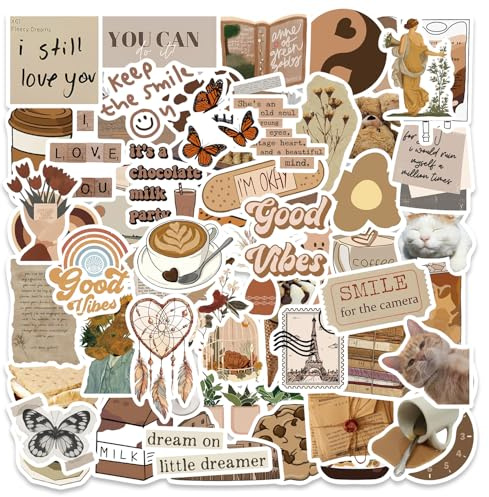 Vintage Sticker Aesthetic Aufkleber 60 Stücke, Retro Vinyl Aufkleber für Scrapbook Journal Laptop Skateboard Helm Koffer