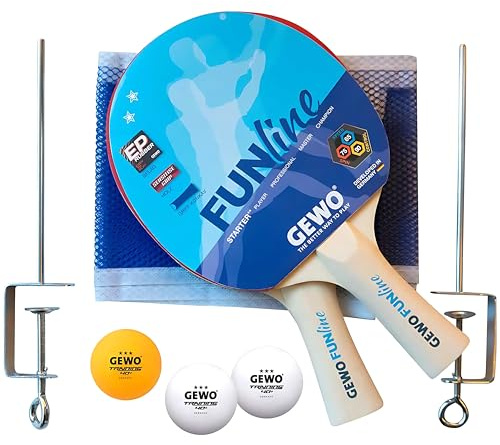 GEWO Fun Tischtennisschläger & Sets – Einzel- oder Komplettsets mit 1 – 4 Tischtennis Schläger, Bällen, Tasche & Netz – für Anfänger, Hobby & Freizeit – Noppen-Innen-Belag, konkaver Griff