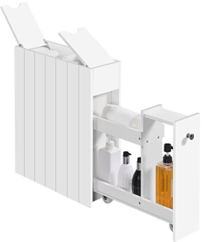 Yaheetech Nischenregal Badezimmerschrank, Schmaler Beistellschrank Badschrank mit Schubladen und Rollen, Unterschrank für Toilettenpapier, Weiß