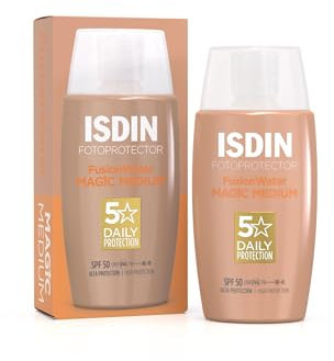 ISDIN Fusion Water Magic Color Medium LSF 50 - Getönte Sonnencreme Gesicht - Natürliche Abdeckung & Ebenmäßiger Teint - Spendet Feuchtigkeit, Ultraleicht, 50ml