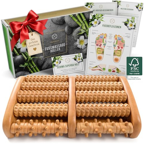 HELDSON® Fußmassageroller Holz - FSC®100% - Fußmassagegerät - Massage Roller für Fußmassage - Foot Massager - Fussmassageroller - Fussmassagegerät - Massagegerät für Füße - Fersensporn