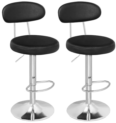 HOOBRO Barhocker 2er Set, höhenverstellbare Barhocker aus Kunstleder, 360° drehbare Küchenhocker mit Rückenlehne und Fußstütze, Schaumstoffsitz, Schwarz ESB33BYP201